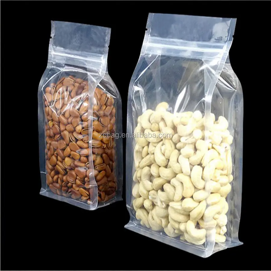 Food Packaging Boxpouch Flat Bottom Quad Pouches Transparent Plastic Bag Packaging For 32ounce Coffee Bean Customized Pocket Bag