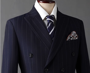 Мужской классический костюм из полиэстера в тонкую полоску, мужской костюм с длинным рукавом для делового стиля и корпоративных мероприятий на все времена года - Product Image 3