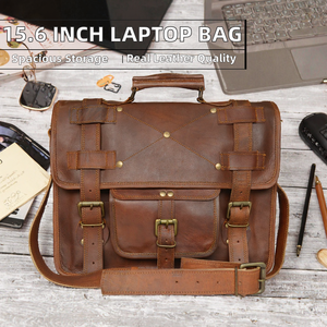 Large Capacity Genuine <b>Leather</b> 15.6 Inch Laptop Messenger <b>Bag</b> Casual Men's <b>Work</b> Crossbody Satchel for College & Office - Product Image 2