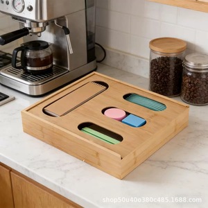 Bamboo Wall <b>Storage</b> <b>Box</b> For <b>Kitchen</b> 2 Layer Rectangular Lacquered Punch Free Mounting - Product Image 4