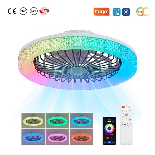 TUYA APP Remote Control Smart LED RGB Ceiling Fan with 6-Speed Quiet Operation for Bedroom Home Automation