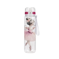 Bouteille d'eau en plastique réutilisable de grande capacité 1000 ml, imprimée avec une ballerine, anti-fuite, à boire directement, avec housse anti-poussière et cordon de transport pour la sécurité