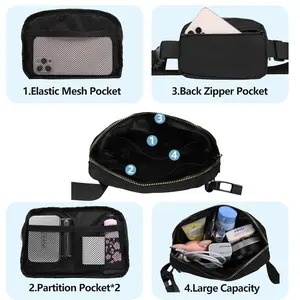 Custom Logo Metal Zipper Waterproof Sport Running Jogging Belt Phone Pocket Fanny Pack Crossbody Lu Lu Waist Bag