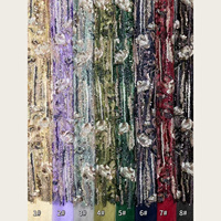 Tissu en tulle lourd à motifs floraux verticaux perlés, broderie de perles de rocaille et de sequins pour robe de soirée haute couture