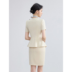 Women's Black V-Neck Double-Breasted Blazer Skirt Set Short Sleeve Formal Workwear Commute Anti-Wrinkle Worsted Fabric - Product Image 4