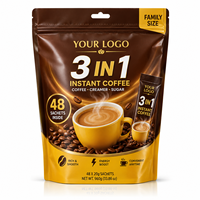 Sachet de café instantané 3-en-1 format familial avec trou de suspension et fermeture éclair, emballage extérieur personnalisé imprimé
