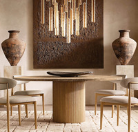 Ensemble de table à manger ronde de luxe en bois massif de chêne européen avec plateau en marbre et 6 chaises