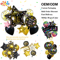 Kit de ballons en aluminium noir et or de luxe pour le Nouvel An, ensemble de ballons en aluminium pour fête, décoration de scène pour réunion annuelle