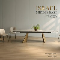 Mesa de Comedor Moderna Extensible Rectangular con Base de Madera Cepillada a Cuadros Grises Única 2026, con Tapa de Losa de Roca Ecológica para Hotel