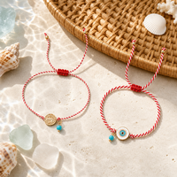 Pulsera Go2boho con cordón de nailon trenzado rojo y blanco, cuentas de turquesa y baño de oro de 18 quilates, joyería bohemia para regalo.