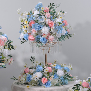Bianco <span class=keywords><strong>blu</strong></span> <span class=keywords><strong>rosa</strong></span> e viola oggetti di scena da sposa fiori runner composizioni di fiori centrotavola matrimonio e decorazioni da tavola - Product Image 4