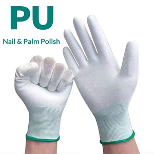 Anti-statik Beyaz Gri Siyah Naylon <span class=keywords><strong>PU</strong></span> Kaplamalı Avuç İçi Örme Bilek Eldivenleri Kaymaz Aşınmaya Dayanıklı Parmaklar Tozsuz Fabrika Eldivenleri - Product Image 2