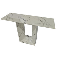 Table à manger rectangulaire effet marbre blanc avec base trapézoïdale