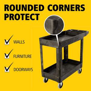 รถเข็นอเนกประสงค์พลาสติกแบบหนา  พร้อมชั้นวางของลึก  รับน้ำหนักได้ 500 ปอนด์  2 ชั้น สำหรับคลังสินค้า โรงรถ ทำความสะอาด - Product Image 4