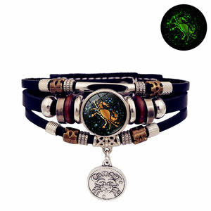 Pulsera de cuero del zodiaco 12 que brilla en la oscuridad Pulsera de cuentas multicapa hecha a mano para parejas masculinas <span class=keywords><strong>y</strong></span> femeninas - Product Image 6