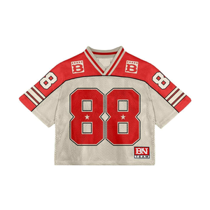เสื้อยืดแขนสั้นทรงบ็อกซี่ผ้าตาข่ายสไตล์สตรีทแวร์ โพลีเอสเตอร์ 100% น้ำหนักเบา แห้งเร็ว ระบายอากาศได้ดี ซับเหงื่อ รับสกรีนโลโก้ - Product Image 1
