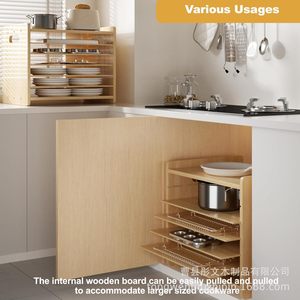 Estante de almacenamiento de cocina de madera con compartimentos para utensilios de repostería y ollas, organizador duradero de 6 niveles tipo vertical. - Product Image 3