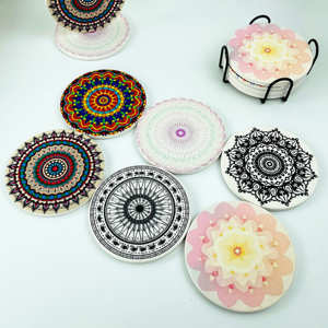 Sous-verres en céramique ronds mats à motif de <span class=keywords><strong>Mandala</strong></span> personnalisés de haute qualité sous-verres élégants absorbant l'eau pour cuisine Bar café - Product Image 1