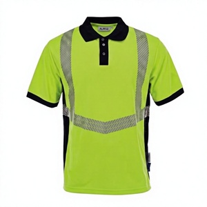 Polo de travail haute visibilité en polyester Aliroz pour hommes, uniforme de sécurité réfléchissant jaune-vert avec bordure noire - Product Image 1
