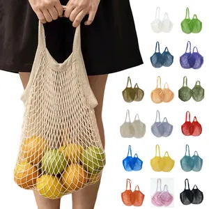 Eco Friendly Custom Logo Tote Shopping Bag Reusable Washable Fruit and Vegetable Grocery Cotton net Mesh beach Bag