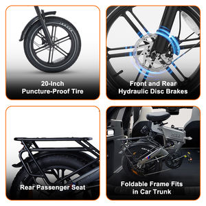 Vélo électrique pliable OUXI X8, version améliorée, 48V 15Ah 250W, pneus larges 20 pouces, 7 vitesses, en stock UE - Product Image 3