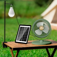 Ventilateur solaire 2-en-1 rechargeable par USB, ventilateur de bureau et sur pied avec lumière LED pour la maison et l'extérieur