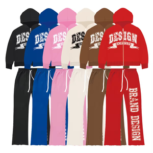 Высококачественные поступления с индивидуальным логотипом, 100% хлопковые мужские толстовки на молнии и расклестые брюки, комплект из <span class=keywords><strong>2</strong></span> предметов, повседневный спортивный костюм для мужчин - Product Image 2