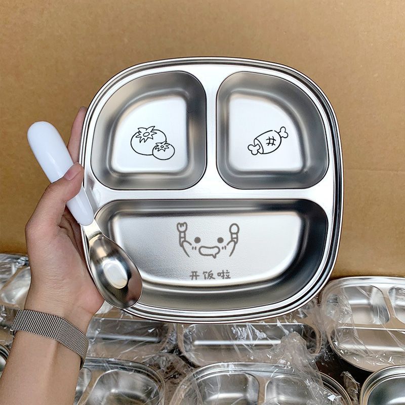 [อาหารเย็นพร้อมแล้ว!]จานลึกสามช่องพร้อมช้อน