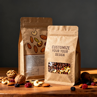 Sacs alimentaires en papier kraft personnalisés, autoportants, avec fermetures à glissière refermables, adaptés à l'emballage des noix et des fruits secs