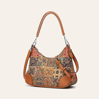 Tas Hobo Wanita Fashion Grosir Berbahan PU Cork Ramah Lingkungan, Tas Selempang Cetak Vintage Kustom untuk Penggunaan Sehari-hari