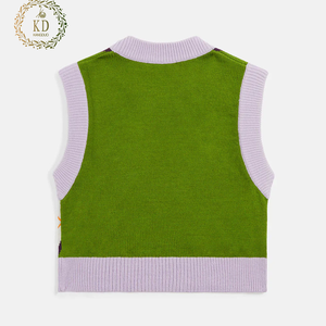 KD Knitwear Manufacturer Custom OEM ODM Jacquard Applique Knit Undershirt Plaid Sleeveless <strong>Argyle</strong> Women <strong>Sweater</strong> <strong>Vest</strong> - Product Image 3
