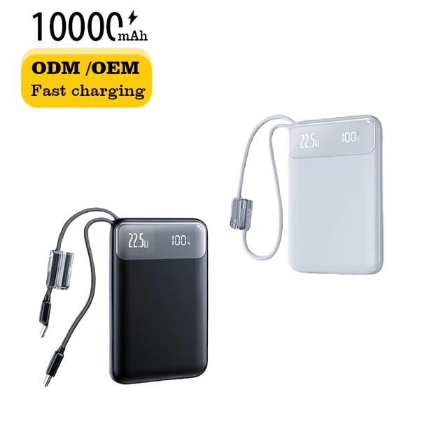 Customization Logo Portable New Design PD22.5W 10000mah Fast Charging High Capacity Mobile Power Bank with Cable for Smartphone