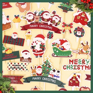 กระดาษตกแต่งเค้กคริสต์มาส ลายการ์ตูน ใช้ซ้ำได้ 10 ชุด สำหรับจัดโต๊ะของหวาน - Product Image 5