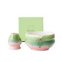 Bol à Matcha avec bec verseur et support de fouet Kit de 4 pièces avec cuillère et fouet en bambou pour la cérémonie du thé Matcha Chawan en céramique