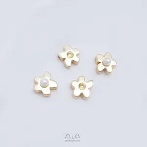 14k Gold Plated Spacer Bead Flower Bead Holder Jewelry Diy Making Beads For Bracelet Necklace