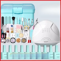 Kit Complet Professionnel d'Outils de Manucure pour Débutants et Usage en Salon, avec Lampe de Séchage pour Ongles, Fleurs Séchées et Boîte de Nail Art