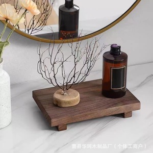 Wood Color Rectangle Decorative Tray 23cm X 15cm X 3.8cm <b>Desktop</b> Display <b>Shelf</b> For Figurine And Ornament - Product Image 3