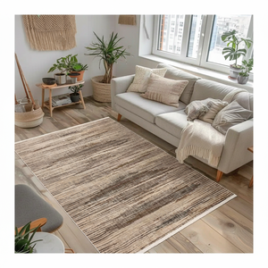 Lapis Linear <b>Mink</b> Woven Area <b>Rug</b> Wholesale 7mm Washable Eco-Friendly PET Friendly Modern Polyester Cotton Striped Home Floor - Product Image 1