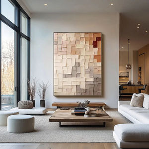 Grande <span class=keywords><strong>peinture</strong></span> murale <span class=keywords><strong>abstraite</strong></span> moderne Wabi Sabi verticale beige et marron sur toile pour la maison et la galerie - Product Image 2