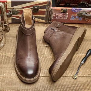 Nouvelles bottes chukka imperméables pour homme, style britannique, bout rond, en cuir de vache, pour l'hiver - Product Image 5