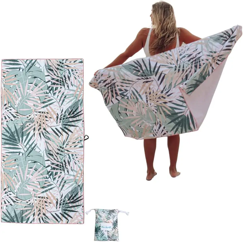 Vente en gros Serviette de plage en microfibre Serviette de plage imprimée par sublimation personnalisée Séchage rapide sans sable avec sac