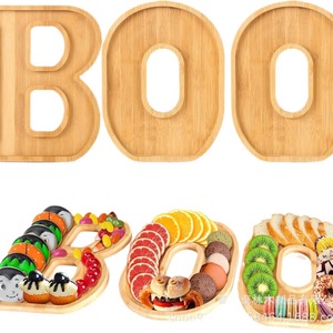 Bandeja de madera con diseño de letras BOO para decoración de Halloween, plato para frutas secas, dulces, queso y aperitivos, ideal para fiestas. - Product Image 5