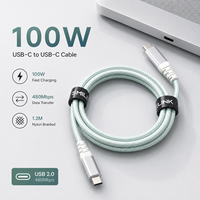 Câble de charge rapide USB C vers USB C PD 1,2 m 100 W 5 A avec embout métallique USB 2.0, cordon de données tressé en nylon Type C, OEM ODM, logo personnalisé