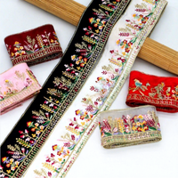 Ruban décoratif brodé multicolore de 6,5 cm pour accessoires de robe et jupe brodées de perles de style ethnique DIY – Vente en gros