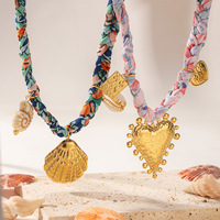 Summer Ocean Series Shell Starfish Conch Fish Colgante Collar 18K Chapado en oro Collar de dijes de acero inoxidable