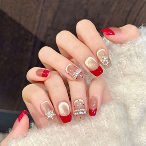 <span class=keywords><strong>Uñas</strong></span> Postizas Acrílicas de Alta Calidad Hechas a Mano, Color Rojo Dorado Champán, Forma Cuadrada Ovalada, Venta al Por Mayor - Product Image 1