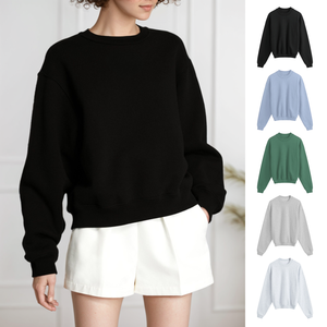 Sudadera con capucha de mujer Vintage de cuello redondo de gran tamaño personalizada de longitud larga polar algodón Terry Casual francés Terry diseño 3D bordado para - Product Image 1