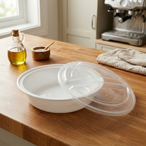 HACAMY - Recipientes Redondos Desechables de Plástico PP Duradero con 3 Compartimentos para Alimentos, con Tapas Transparentes - Product Image 1