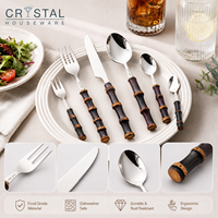 Ensemble de couverts en acier inoxydable CRYSTAL 6 pièces avec manche en bambou naturel 304/430, couverts luxueux écologiques pour hôtel et mariage