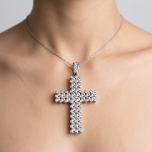 Pendentif croix en or blanc, charme en zircone cubique, collier plaqué rhodium, bijoux, cadeau - Product Image 1